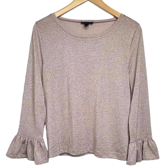 J. Crew Bell Sleeve Metallic Rose Gold Top Medium - Picture 2 of 11